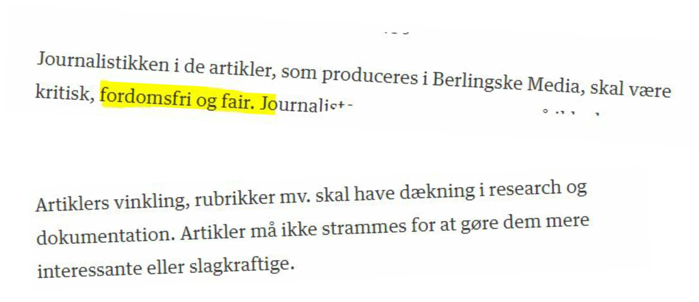 Uddrag fra Berlingske Tidendes kvalitetsdeklaration