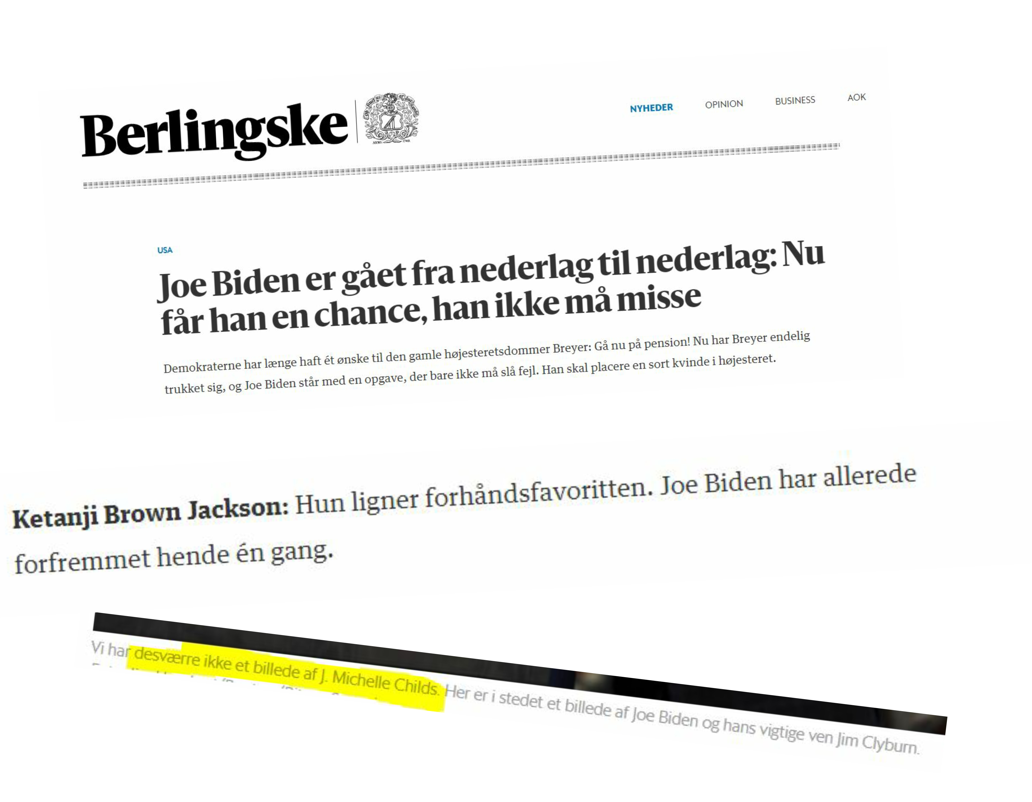 Collage om Bidens valg af højesteretsdommer