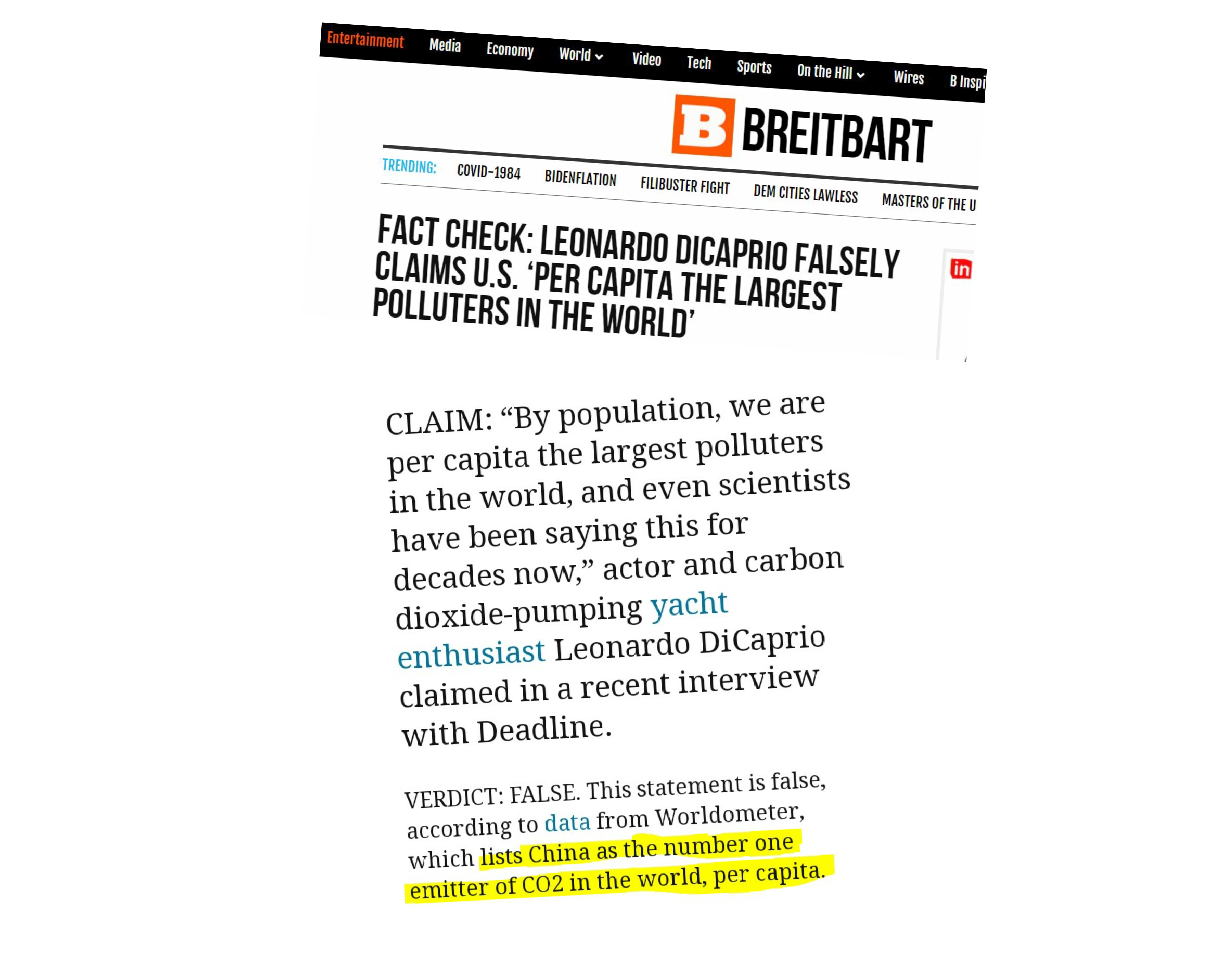 Collage med uddrag fra Breitbart-artikel
