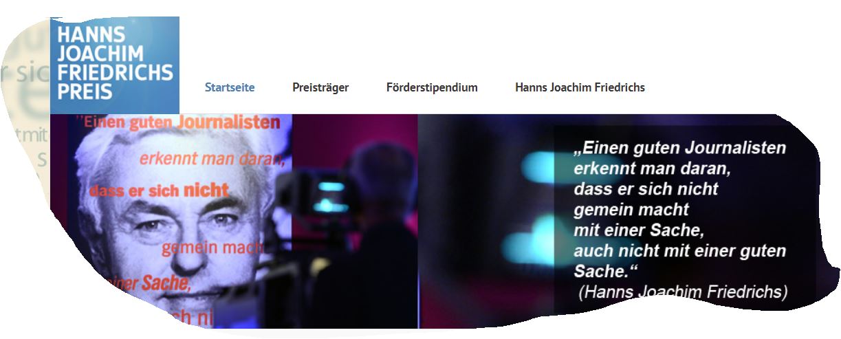 Udsnit af hjemmeside for Hanns Joachim Friedrichs Preis